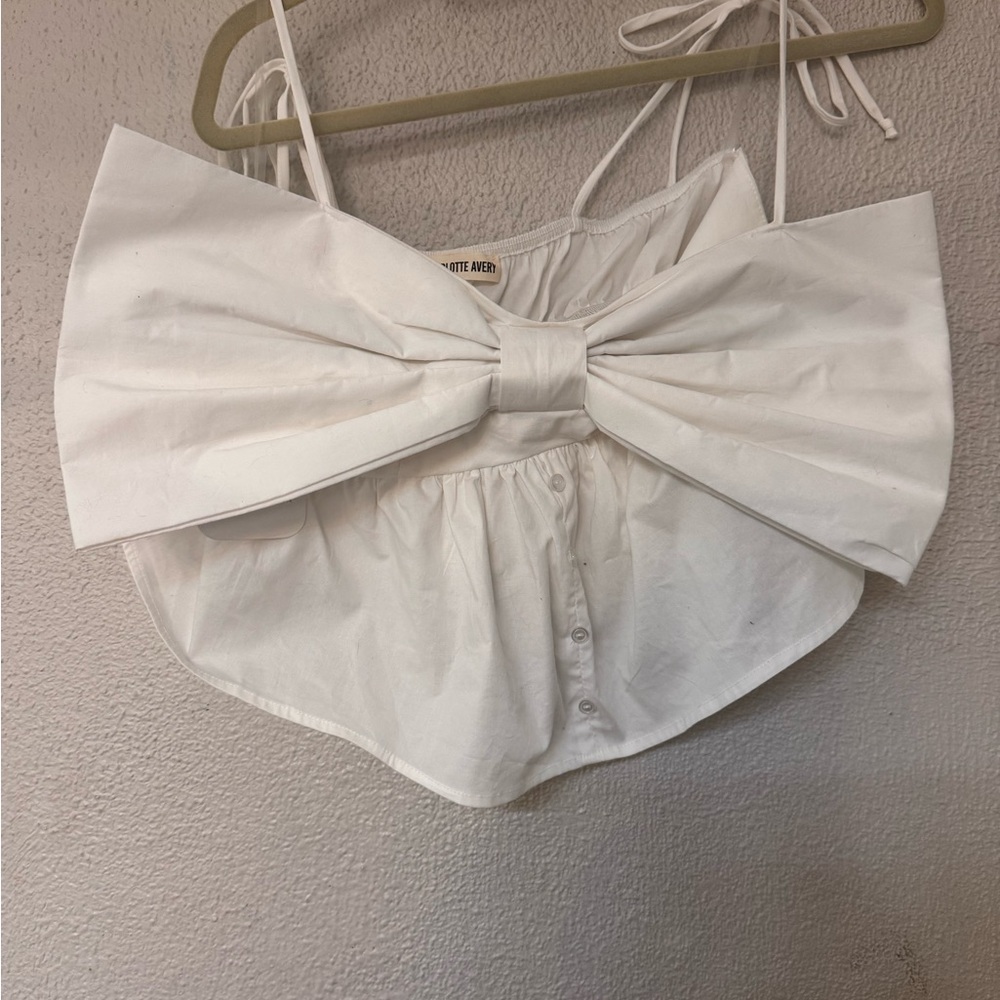 White Bow Tie Strap Blouse